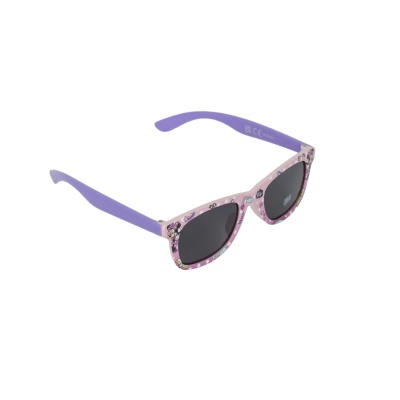 Óculos de sol infantis com armação rosa e lilás decorada e lentes escuras