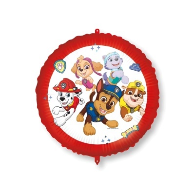 Balão redondo vermelho com personagens da Patrulha Pata