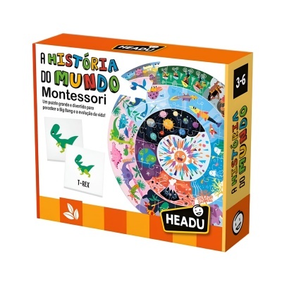 Caixa de puzzle Montessori A História do Mundo para crianças 3-6 anos com ilustração colorida da evolução da vida