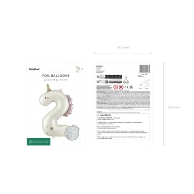 Balão foil número 2 bege em embalagem branca com texto