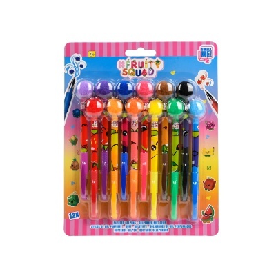 Conjunto de 12 marcadores coloridos com tampa redonda e embalagem colorida