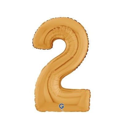 Balão dourado em forma de número 2 com símbolo G na parte inferior