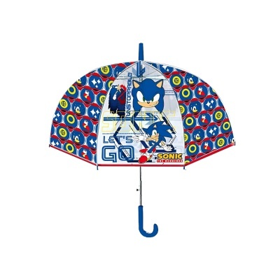 Guarda-chuva infantil transparente com padrão e imagens do Sonic