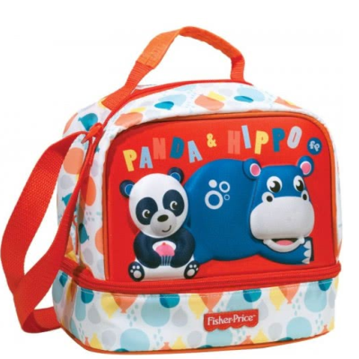 Mala infantil Fisher-Price com panda e hipopótamo coloridos