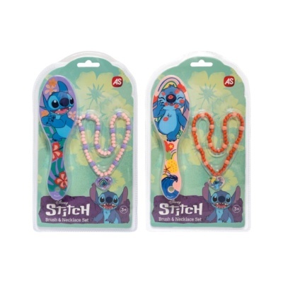 Conjunto escapela Stitch com colar de contas coloridas e escova decorada