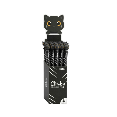 Canetas pretas com cabeça de gato em caixa preta com texto Climbly