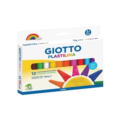Caixa de plastilinas coloridas Giotto Plastilina com 12 cores e embalagem branca e amarela