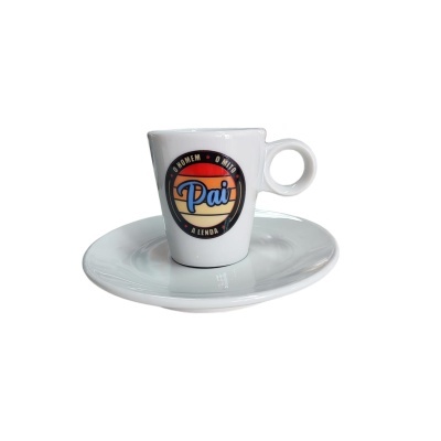 Conjunto de chávena e pires brancos com texto colorido Pai