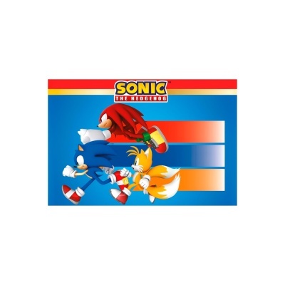 Personagens Sonic The Hedgehog em fundo azul com faixas coloridas