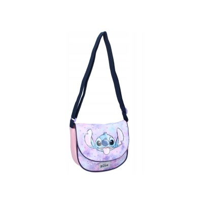 Mala infantil tiracolo rosa com estampa do Stitch e alça preta ajustável