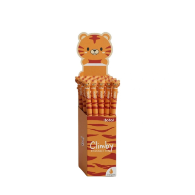 Expositor de canetas apagáveis com design de tigre e texto