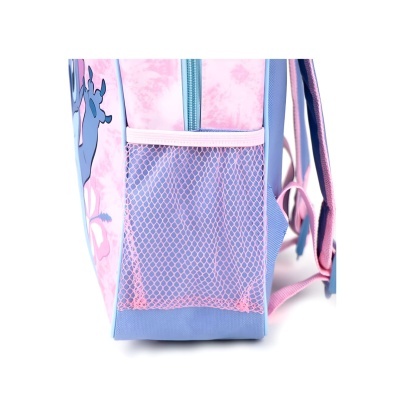 Mochila cor-de-rosa e lilás com bolso lateral em rede cor-de-rosa