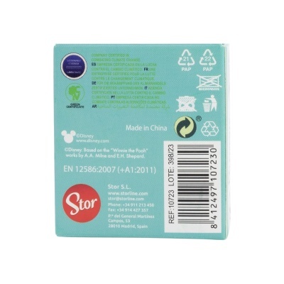 Embalagem verde-água do produto Stor com código de barras e texto informativo