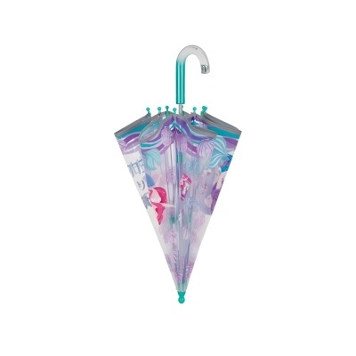 Guarda-chuva translúcido colorido com cabo azul curvo