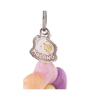 Porta-chaves MOLANG com pendente em peluche colorido e etiqueta metálica com desenho e texto MOLANG