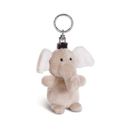 Porta-chaves peluche elefante cinzento claro com fivela metálica