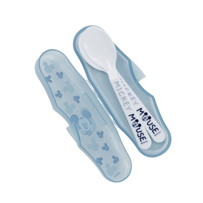 Conjunto de colher e estojo azul com tema Mickey Mouse