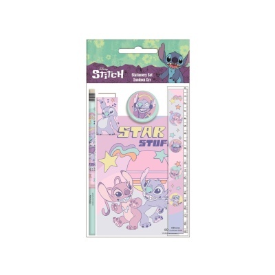 Conjunto de papelaria Disney Stitch com personagens e texto 'STAR STUFF'