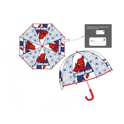 guarda-chuva infantil Spider-Man com padrão colorido e cabo vermelho