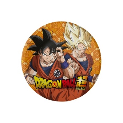 Botão redondo Dragon Ball Super com Goku e fundo laranja