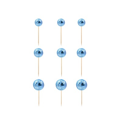 Palitos de madeira com bolas azuis decorativas tipo discoteca