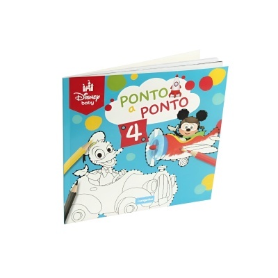 Capa de livro infantil Disney Baby Ponto a Ponto 4 com personagens a pilotar avião e carro.