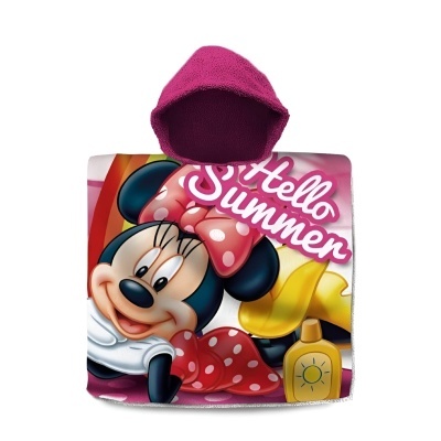 Poncho infantil roxo com capuz e estampa Minnie Mouse 'Hello Summer'