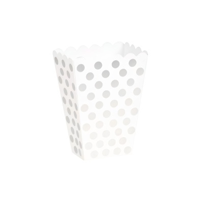 caixa para pipocas branco com bolinhas prateadas