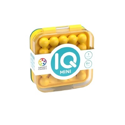Jogo IQ Mini com peças amarelas numa caixa transparente