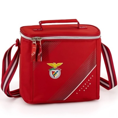 Bolsa térmica vermelha com logótipo do SL BENFICA e alça às riscas