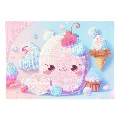 Quadro decorativo de gelado com pérolas coloridas em tons pastel