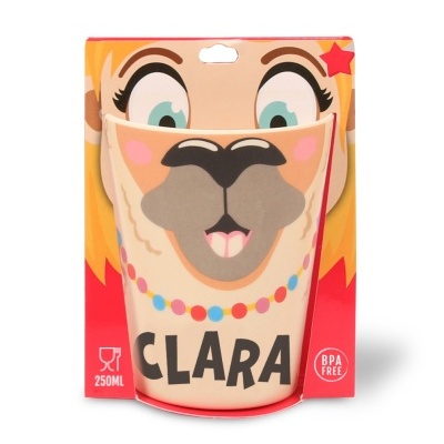 Copo infantil com rosto de animal, nome CLARA, 250ML, BPA FREE