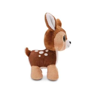 Pelúcia castanha de veado com manchas brancas e olhos grandes