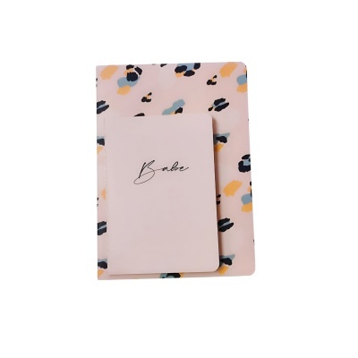 Dois blocos de apontamentos rosa com padrão e texto Babe.