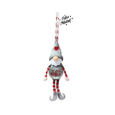 Boneco decorativo de Natal tipo gnomo com roupagem vermelha, branca e cinzenta