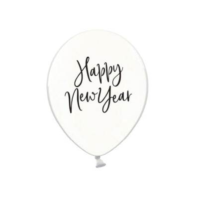 Balão branco com texto Happy New Year em preto