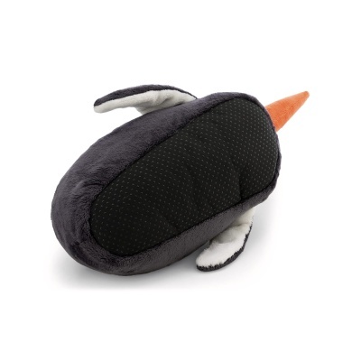 Pantufa pinguim cinzenta escura com bico laranja e sola preta antiderrapante