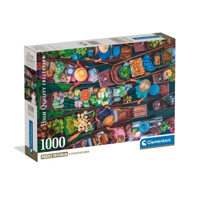 Caixa de puzzle Clementoni 1000 peças com imagem de mercado flutuante