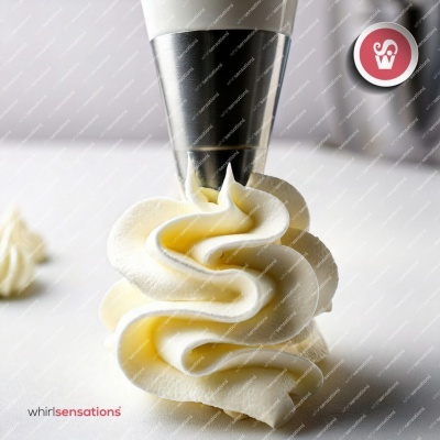 Saco de pasteleiro com ponta metálica a decorar com creme branco em espiral