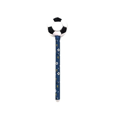Caneta com topo de bola de futebol e corpo azul decorado