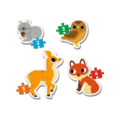 Quatro puzzles de animais com números em peças destacadas
