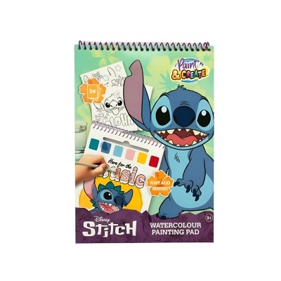 Bloco de pintura de aquarela Disney Stitch com tinta colorida e espiral na parte superior