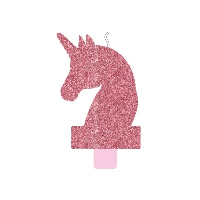 Vela decorativa em forma de unicórnio cor-de-rosa com glitter