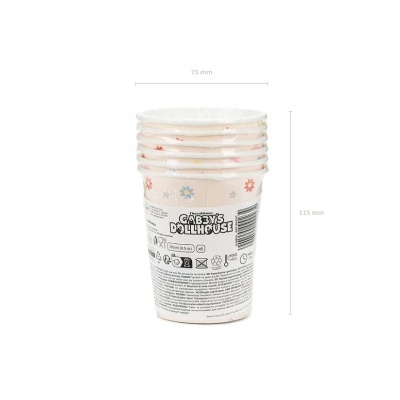 Conjunto de copos de papel floridos com embalagem informativa