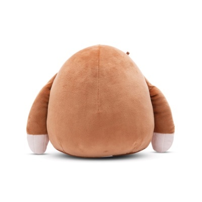 Pelúcia castanha com patas e extremidades brancas vista de costas