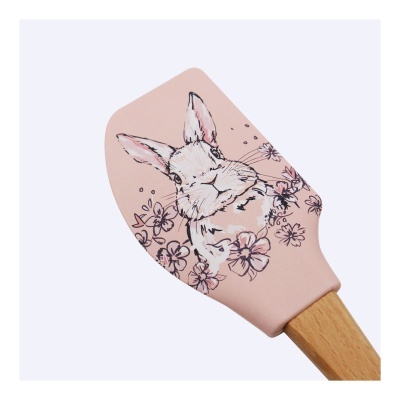 Espátula rosa com desenho de coelho e flores