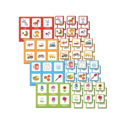 Jogos de memória infantis com cartas coloridas de animais, veículos, utensílios e flores