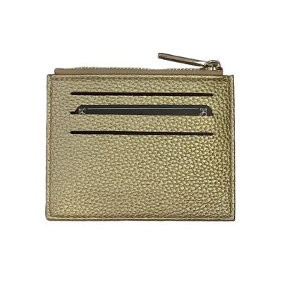 Carteira dourada texturizada com fecho e ranhuras para cartões