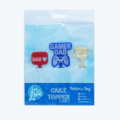 Cake toppers para o Dia do Pai com texto DAD, GAMER DAD e símbolo de troféu #1