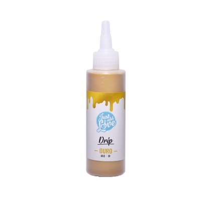 Frasco plástico com tinta dourada e etiqueta 'Just So Divine Drip OURO GOLD 1oz'